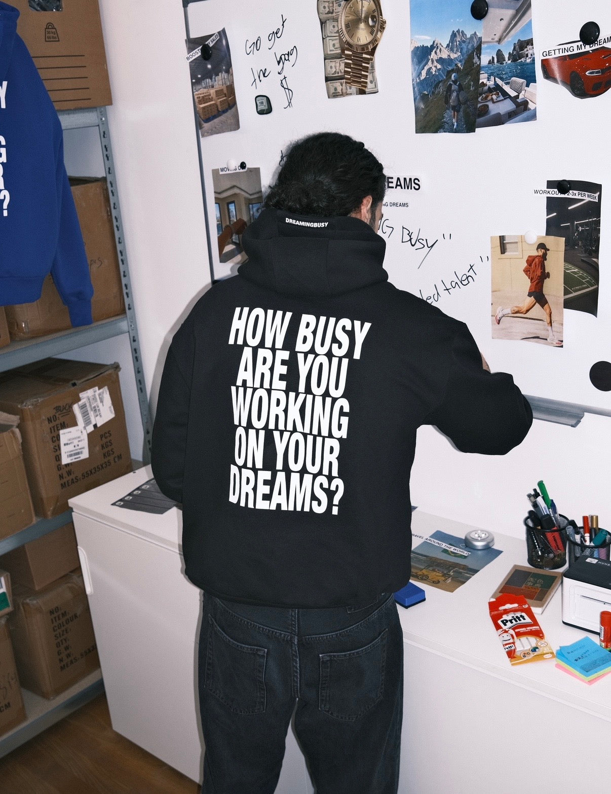 "HOW BUSY" Slogan Hoodie Black