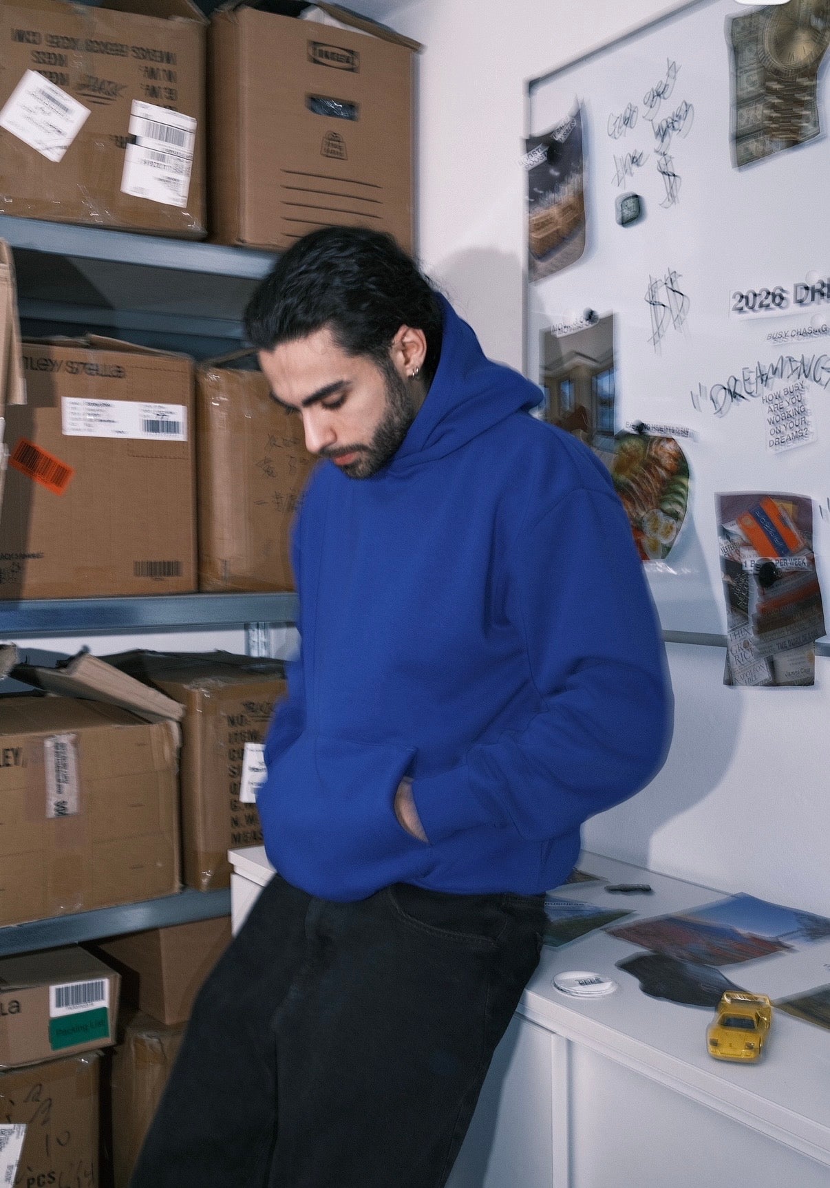 "HOW BUSY" Slogan Hoodie Blue