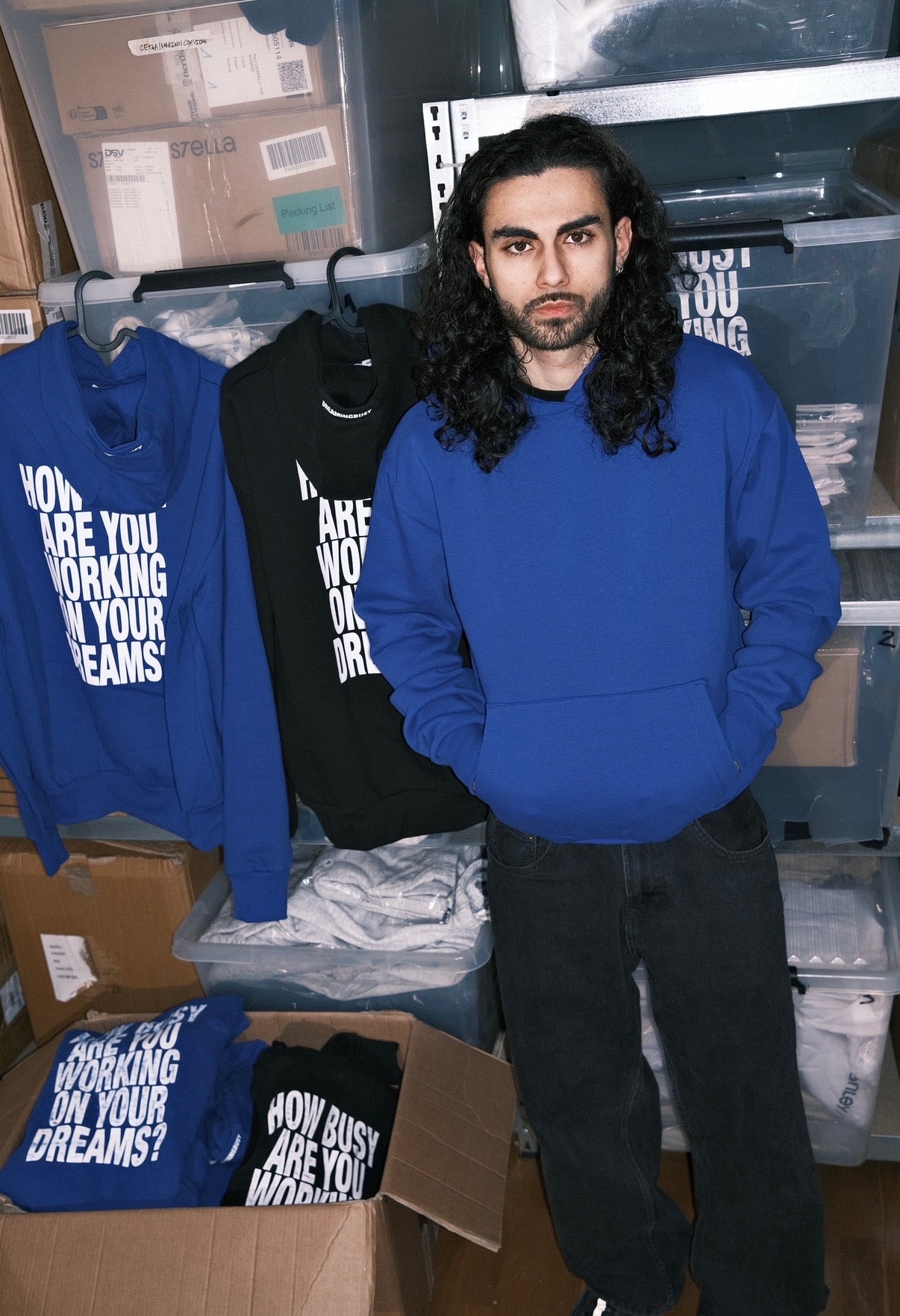 "HOW BUSY" Slogan Hoodie Blue