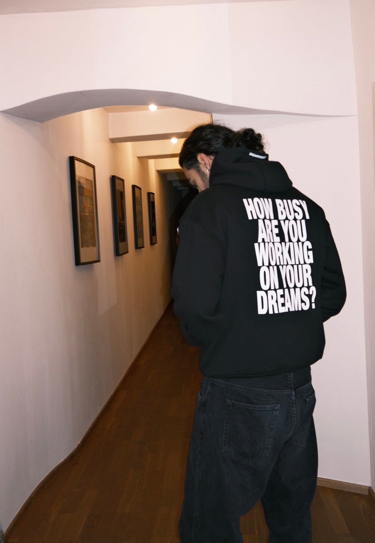 "HOW BUSY" Slogan Hoodie Black