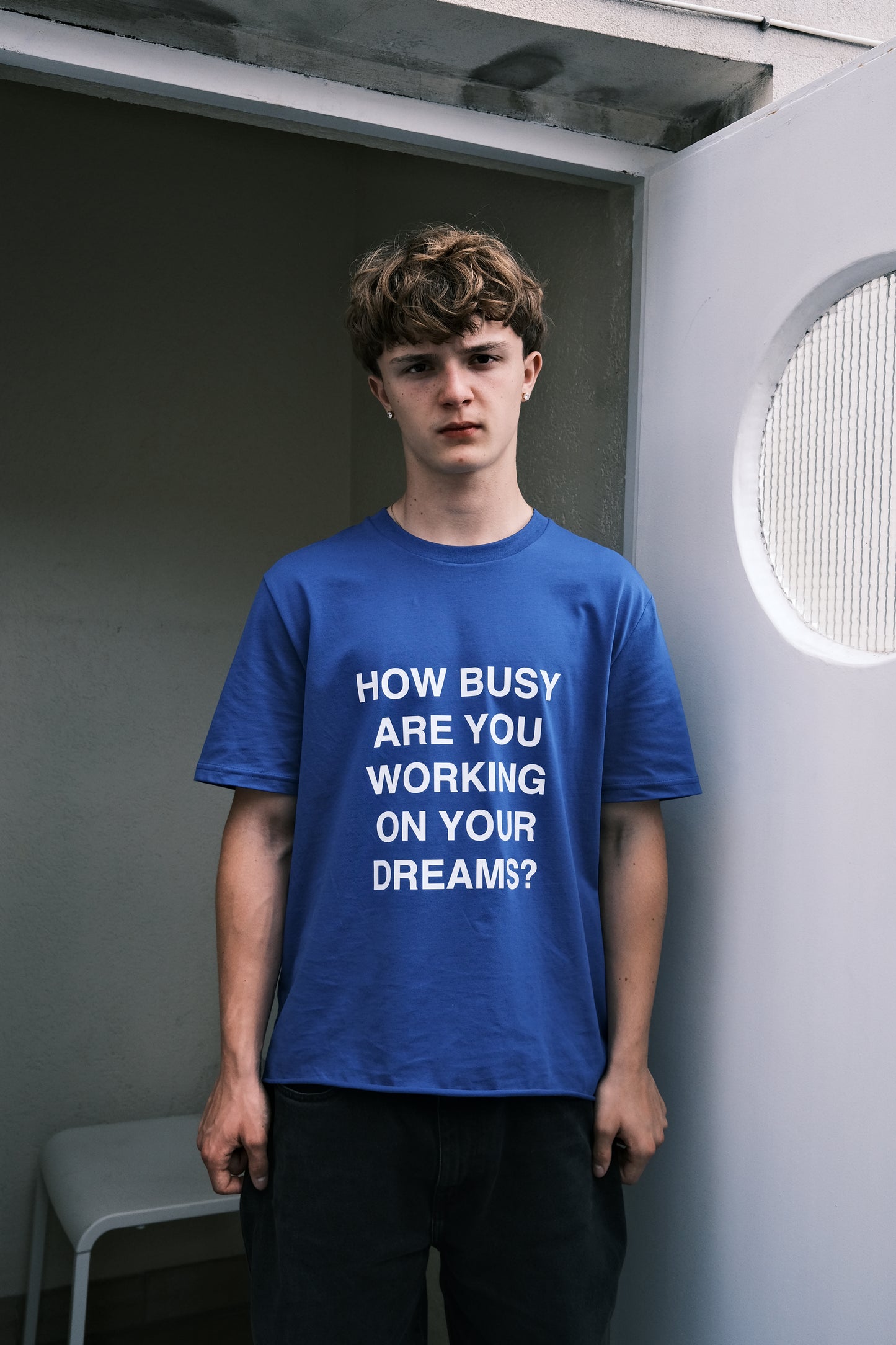 How Busy Helvetica T-Shirt Blue